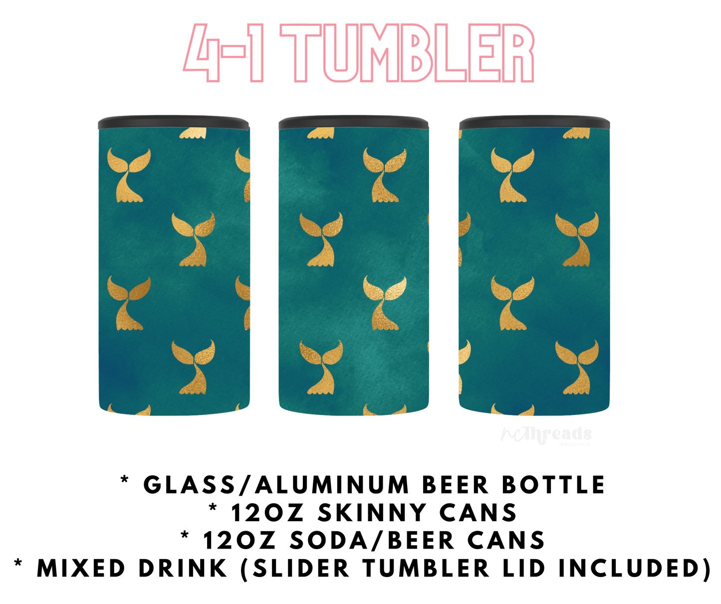 Teal/Gold Mermaid Tail- 4-1 Tumbler